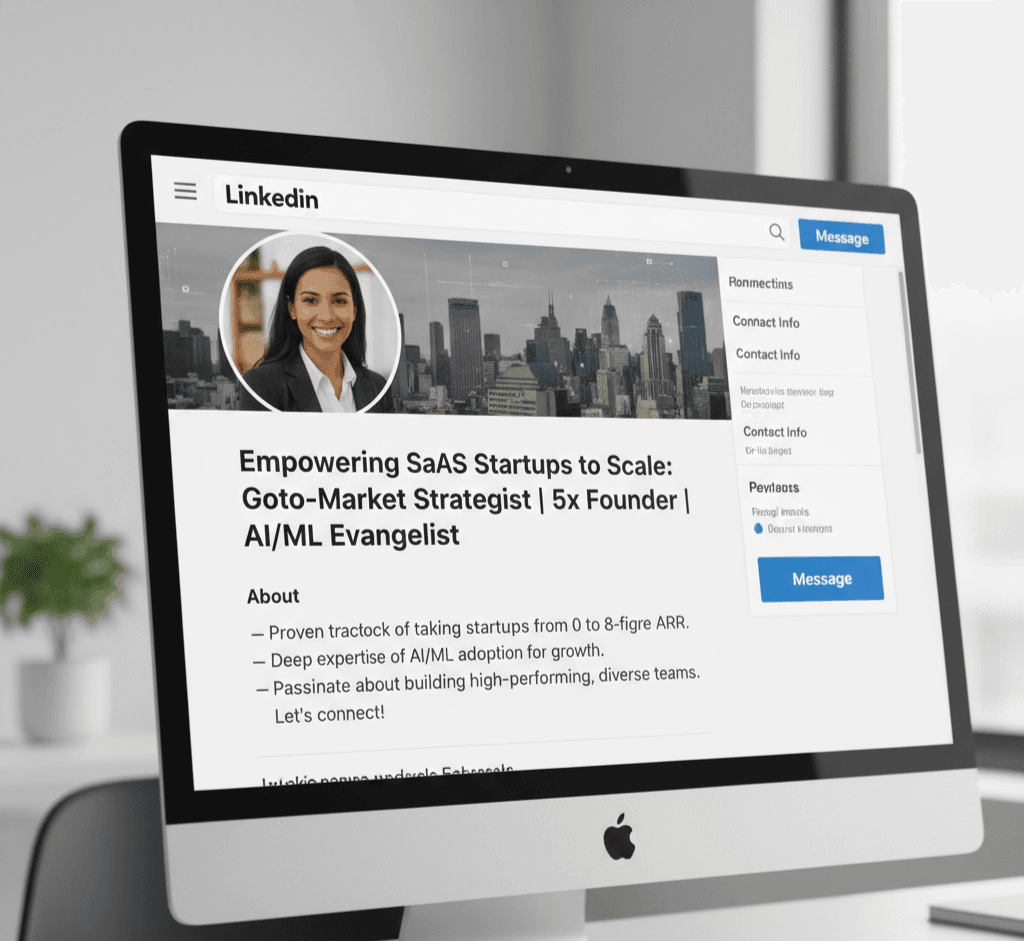 A screenshot of a professional LinkedIn profile with a compelling headline and high-value "About" section.