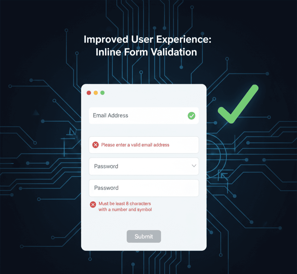 A screenshot of a form demonstrating inline validation with instant error messaging for a better user experience.