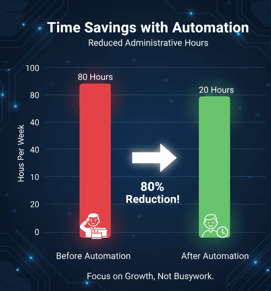 A bar chart comparing hours spent on administration before and after implementing automation tools.