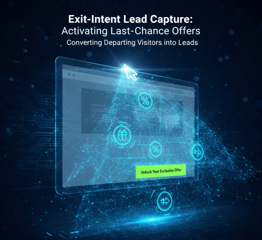 A conceptual diagram of a mouse cursor leaving the browser area to trigger an exit-intent event.