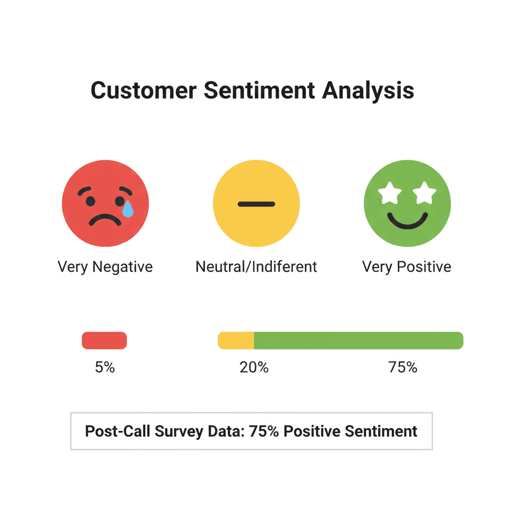 A "Customer Sentiment" emoji scale (Sad to Happy) representing the qualitative data collected after support calls.