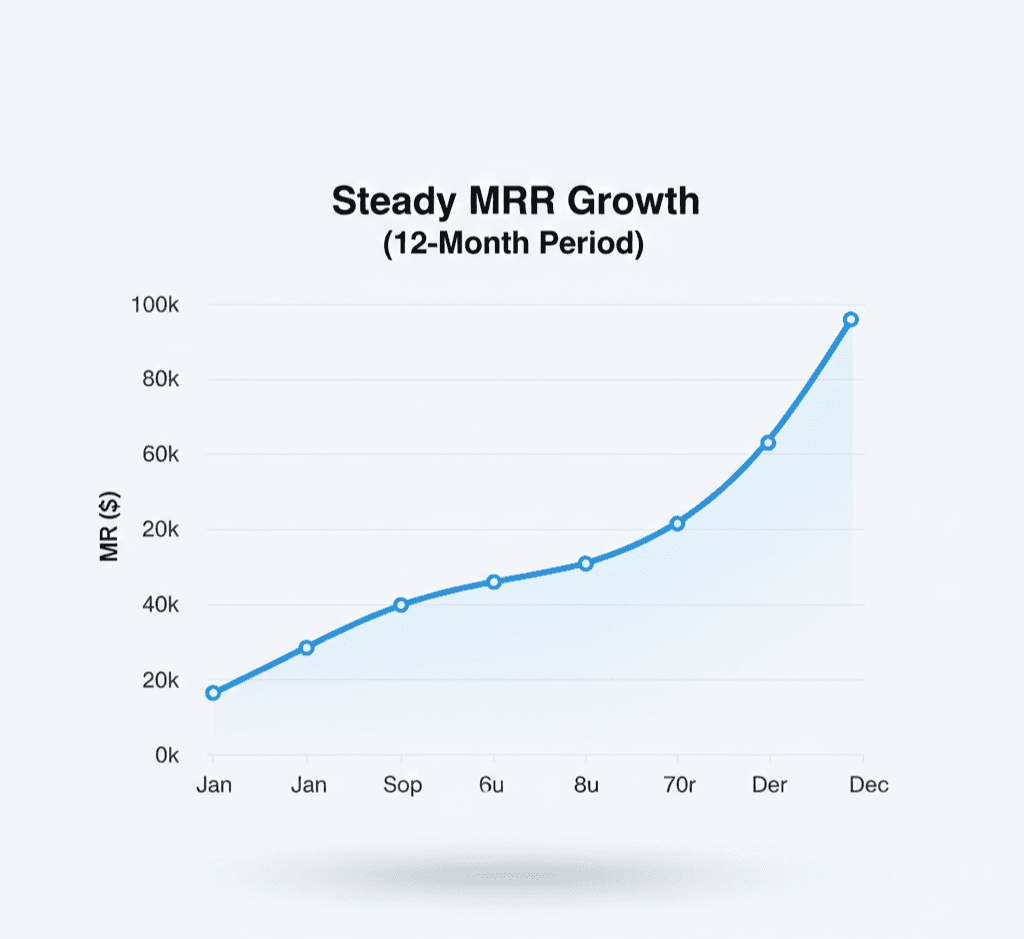 A line graph showing the steady, predictable growth of Monthly Recurring Revenue (MRR) over a 12-month period.